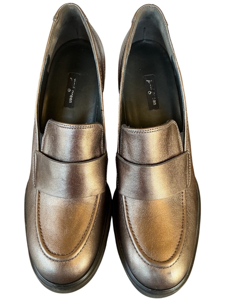 Paul Green Nina Pump Bronze Leather Heeled Loafer Metallic Grunge Us Size 10 New